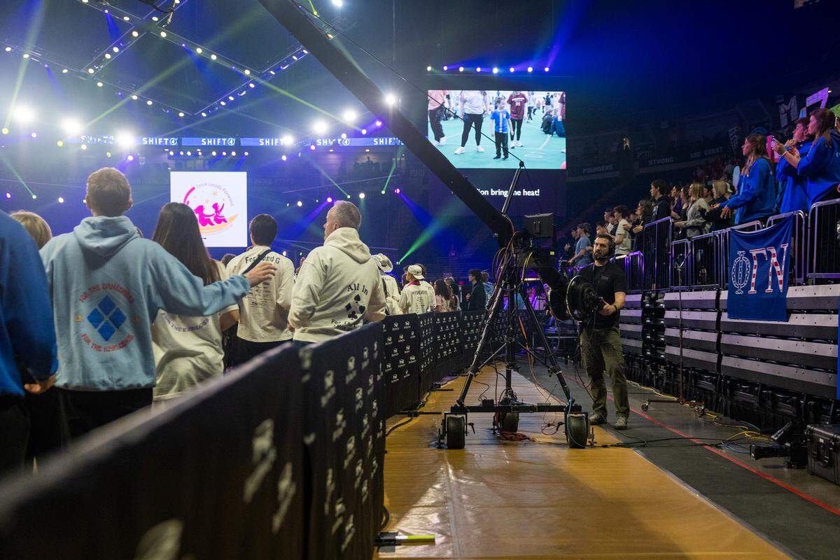A camera technician operates an overhead camera during Thon on Friday, Feb. 20, 2026.