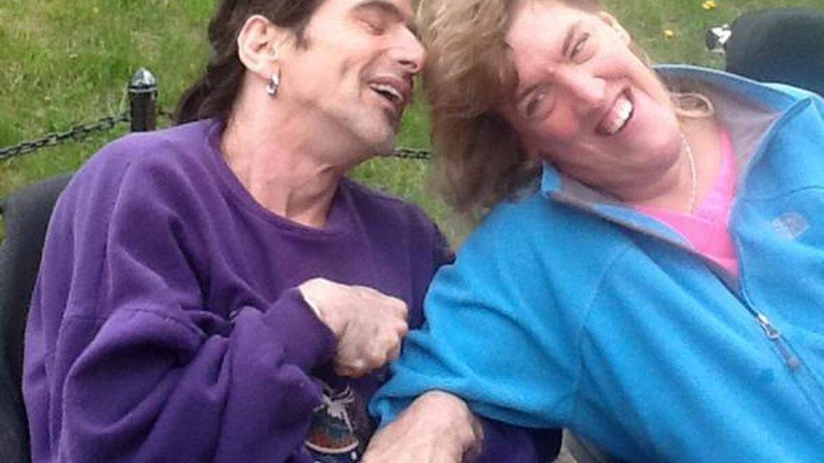 “We were riding our chairs around downtown Portland, I said something in her ear and she started laughing,” Jesse Rising Crow McKinney said. He’s hoping to move to Portland, Maine, with his girlfriend, Laura Antranigian.

Photo provided
