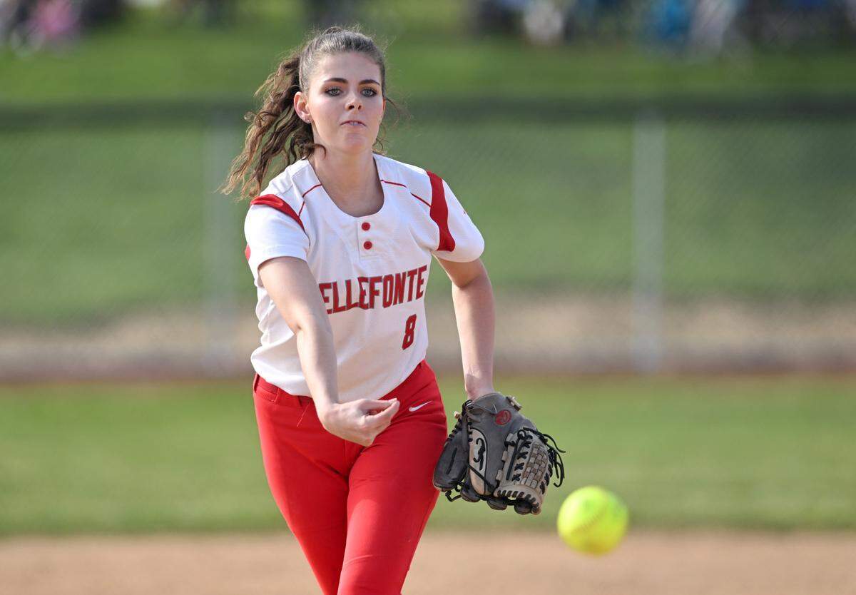 Bellefonte’s Josselyn Nau pitches during the game against Penns Valley on Tuesday, April 4, 2023.