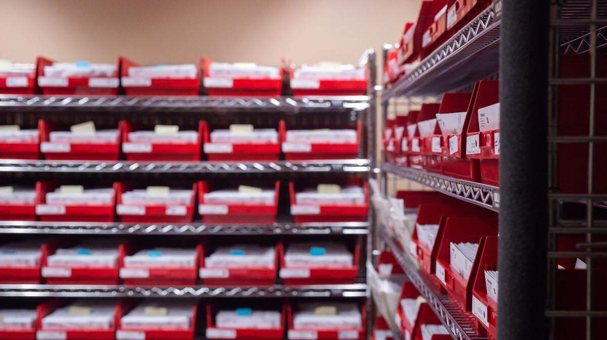 Mail ballots seen here in a secure facility inside the Erie County Courthouse in November 2020.