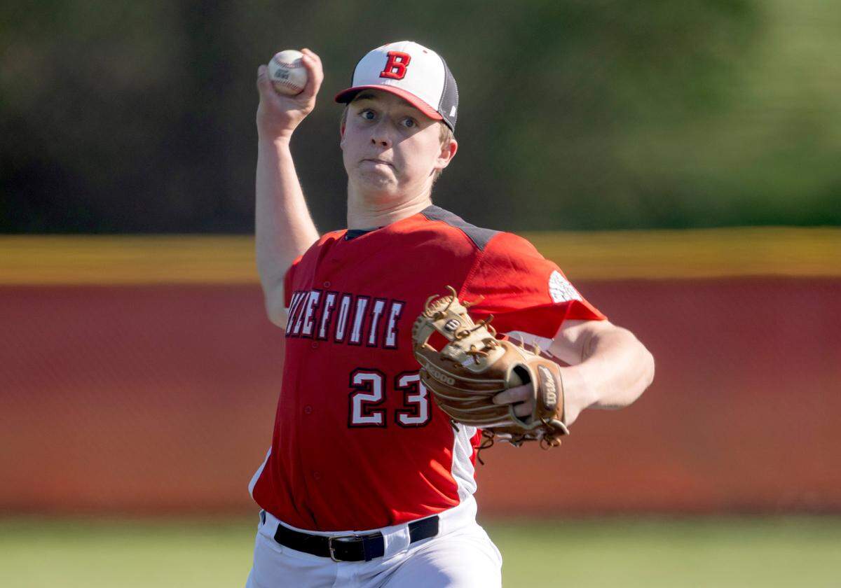 Bellefonte’s Trevor Johnson pitches during the game against Philipsburg-Osceola on Thursday, April 13, 2023.