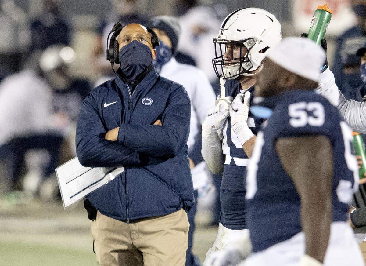 Penn State football coach James Franklin looks to the scoreboard during the game against Ohio State on Saturday, Oct. 31, 2020 at Beaver Stadium.  