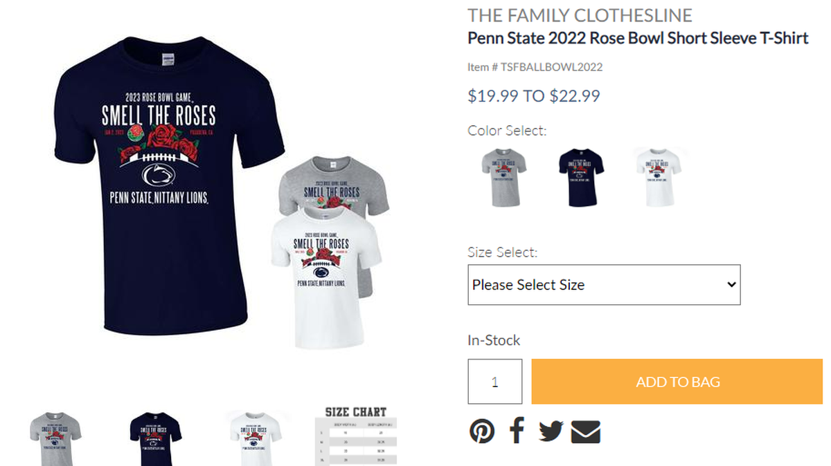 Rose Bowl merchandise is officially on sale at The Family Clothesline, and can be purchased online or at the downtown State College store.