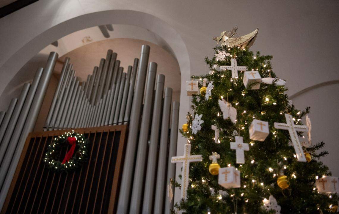 A tree full of ornaments made by the congregation in the sanctuary of the Bellefonte First Presbyterian Church on Spring Street. The chuch will host its last service on Christmas Eve.