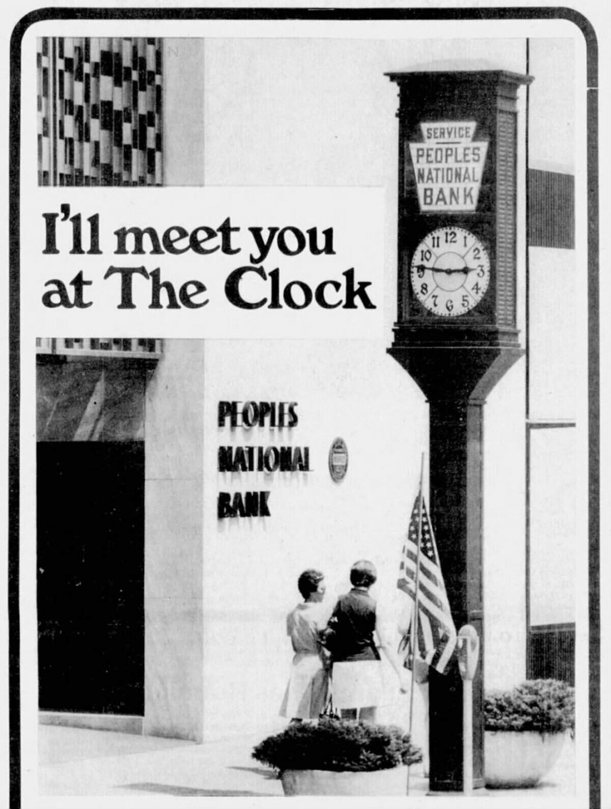 Part of this advertisement, published in the Centre Daily Times in July 1976, shows the Peoples National Bank clock on South Allen Street.