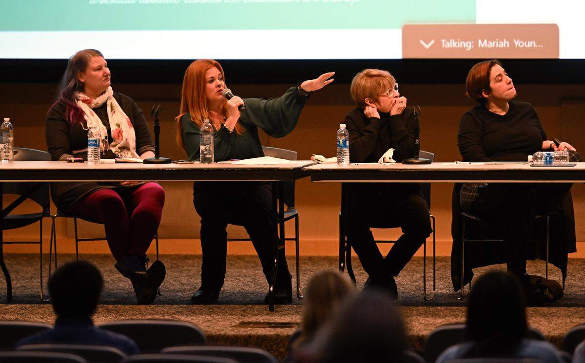 Jill Wood talks about how other schools handle sexual violence education programs during the panel discussion “Rape Culture on Campus” on Wednesday in the HUB-Robeson Center.