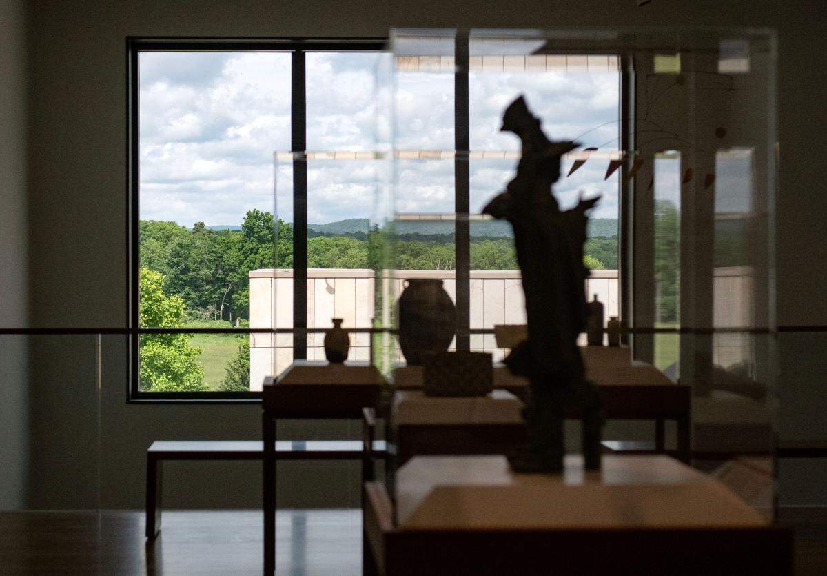 Trees and mountains are seen from the ceramics gallery at the Palmer Museum of Art on Wednesday, May 29, 2024.