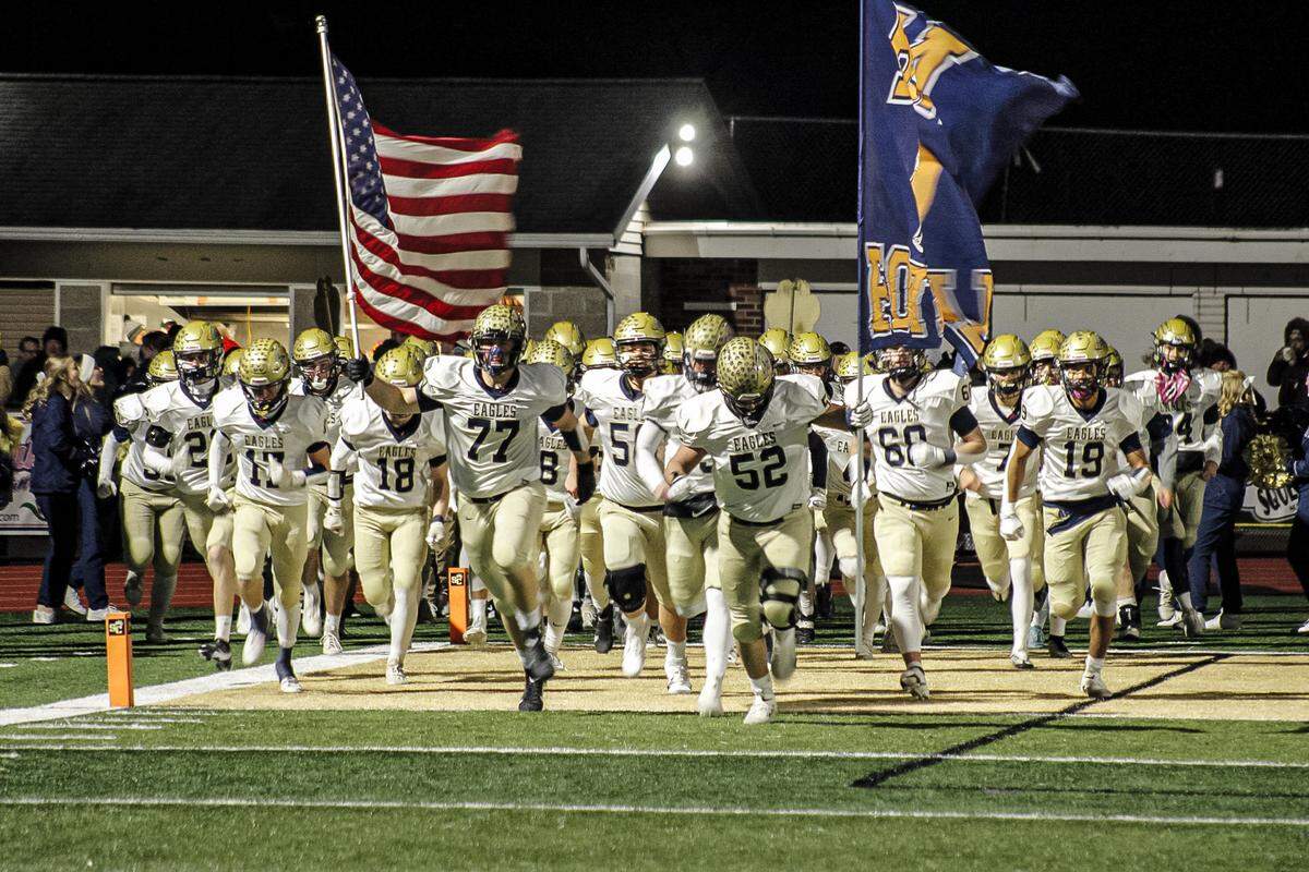 The Bald Eagle Area football team runs out onto the field for Friday’s PIAA Class 2A quarterfinal against Southern Columbia. The Eagles fell to Southern Columbia, the reigning state champ, by a score of 18-8.