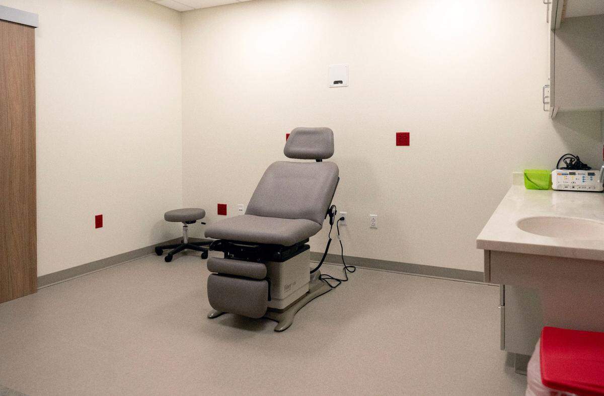 An exam room in the urology department at the new Mount Nittany Health Toftrees.