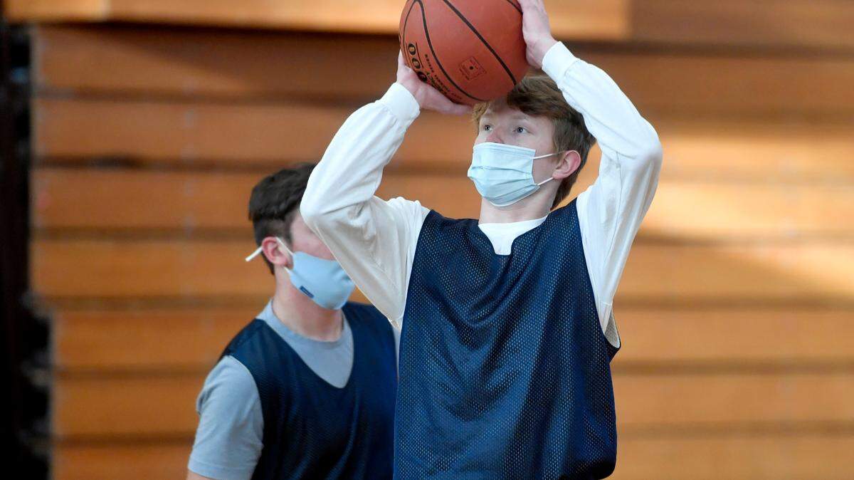Bald Eagle Area’s Alex Gavlock makes a shot during basketball practice on Thursday, Jan. 7, 2021 in the middle school gym.