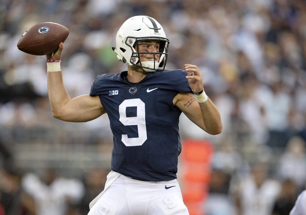 Penn State quarterback Trace McSorley makes a pass during the Saturday, Sept. 1, 2018 game against Appalachian State at Beaver Stadium.