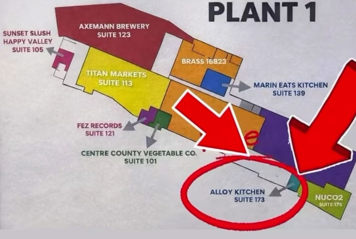 This map, posted online by Alloy Kitchen, shows where customers can pick up orders at the Titan Park complex.