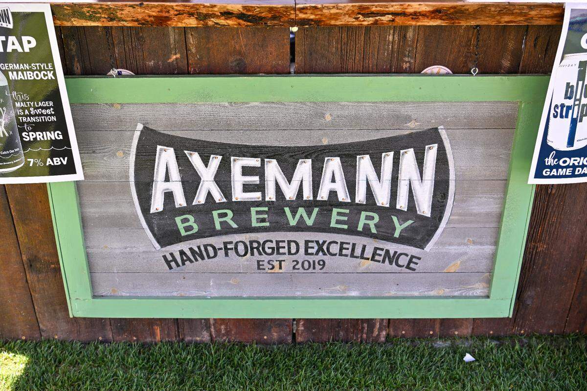 A closeup of Axemann Brewery’s stand Saturday at the Hoppy Valley Brewers Fest at Penn State’s Beaver Stadium.