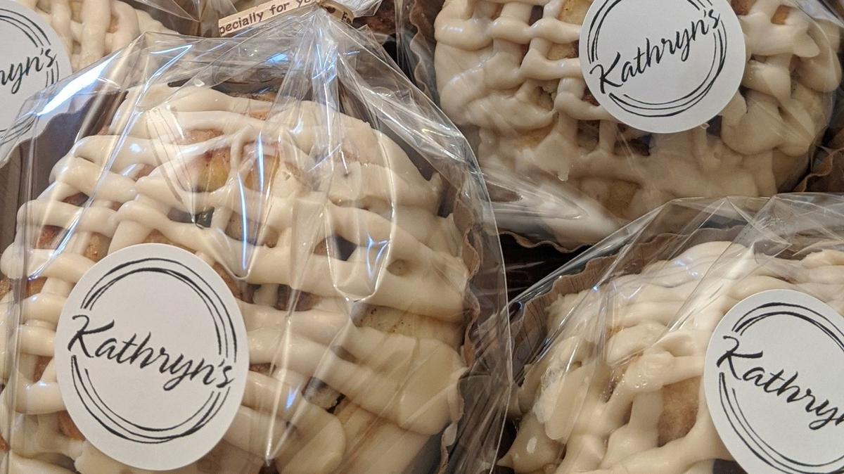 A closer look at some of Kathryn’s packaged cinnamon rolls, which have been previously sold at the Boalsburg and North Atherton farmers markets.