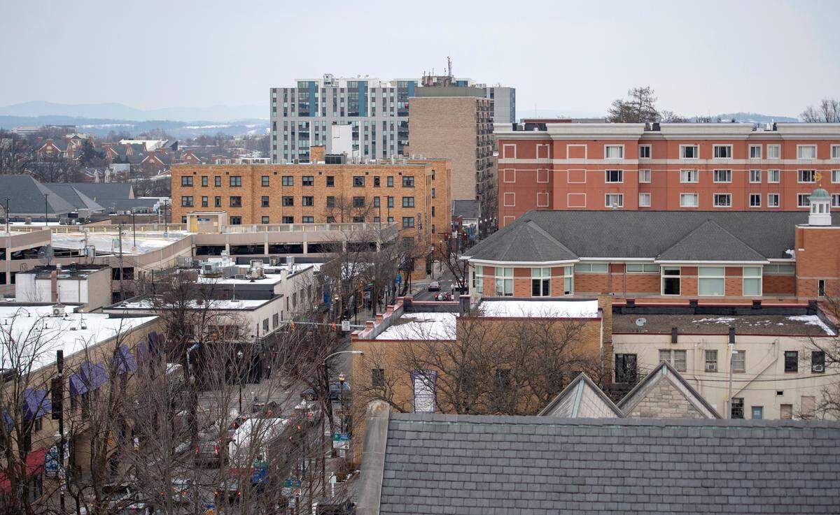 Looking along Beaver Avenue in downtown State College from the top of the Beaver Avenue Garage on Feb. 2, 2022.
