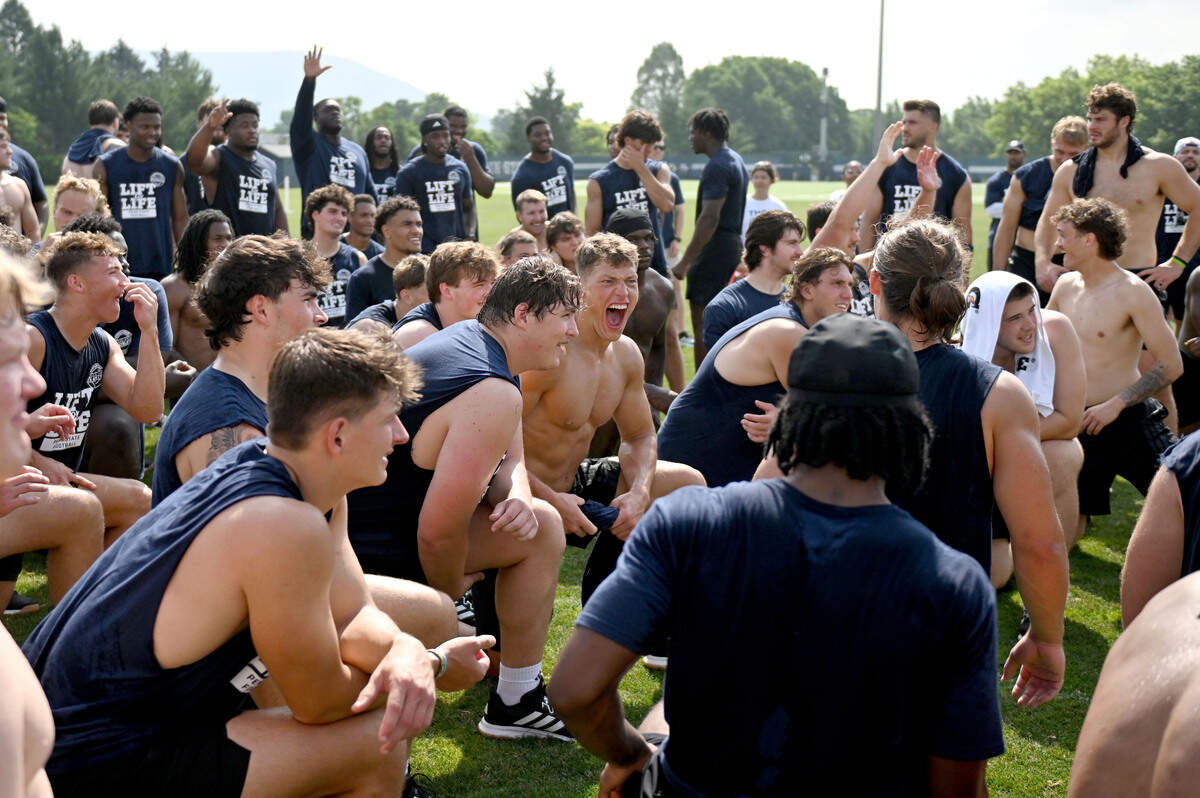 Penn State football players celebrate as the winning team is announced during Lift For Life on Wednesday, July 1, 2026.