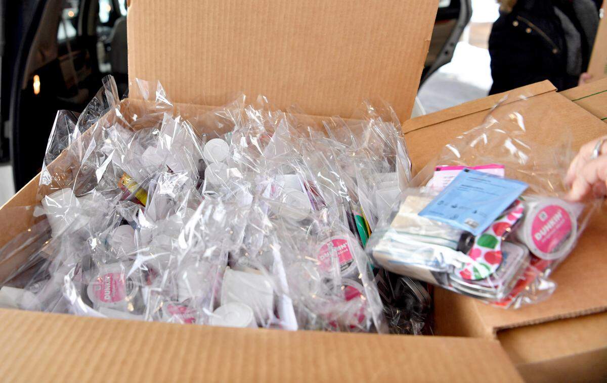 Community members came together to make goodie bags with soaps, coffee, lotions, gift cards and more for the employees of Centre Crest.