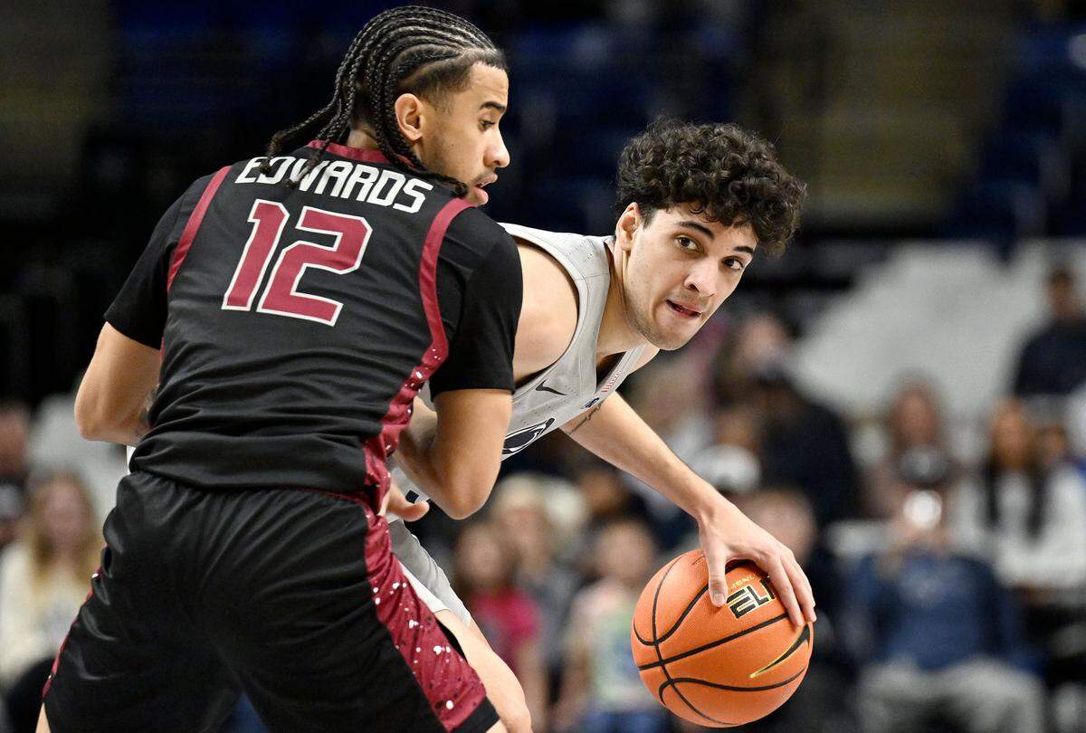Penn State’s Melih Tunca dribbles around North Carolina Central’s Justin Edwards during the game on Monday, Dec. 29, 2025.