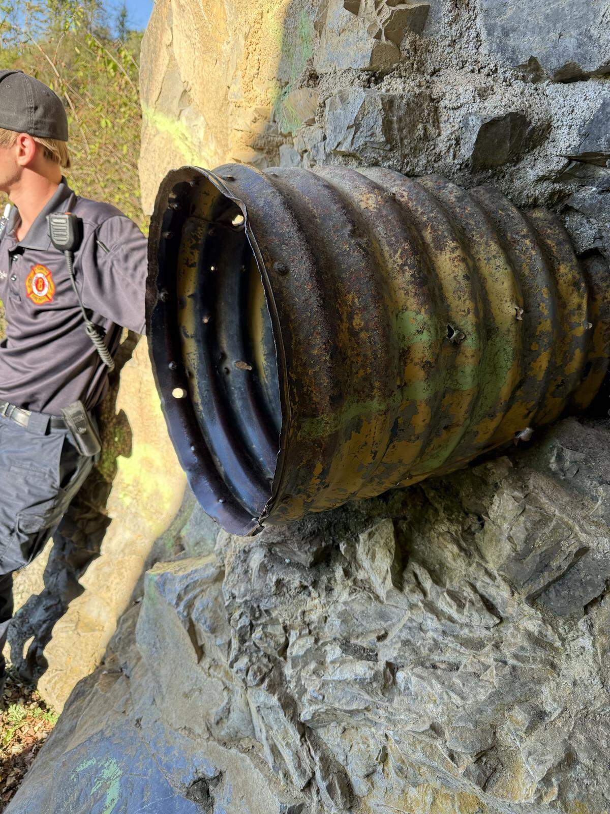 The pipe that emergency crews used to enter “J4 Cave” on Wednesday, Oct. 1, 2025.  
