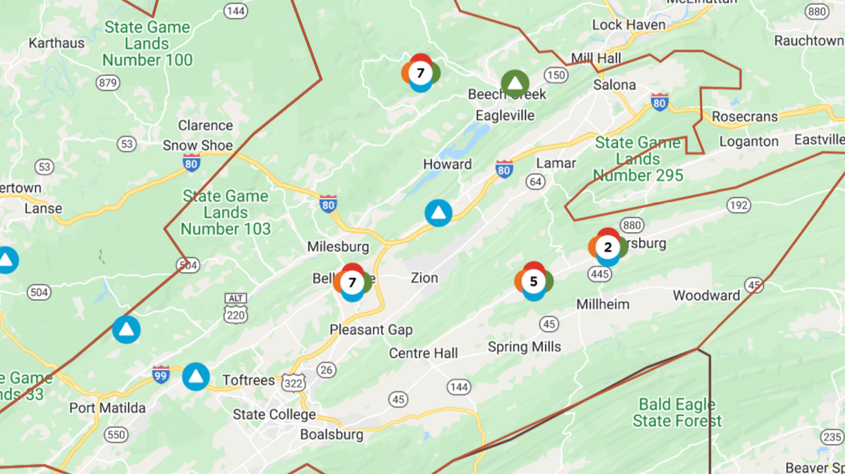 Hundreds of Centre County residents were without power Monday evening after a thunderstorm moved through the area.