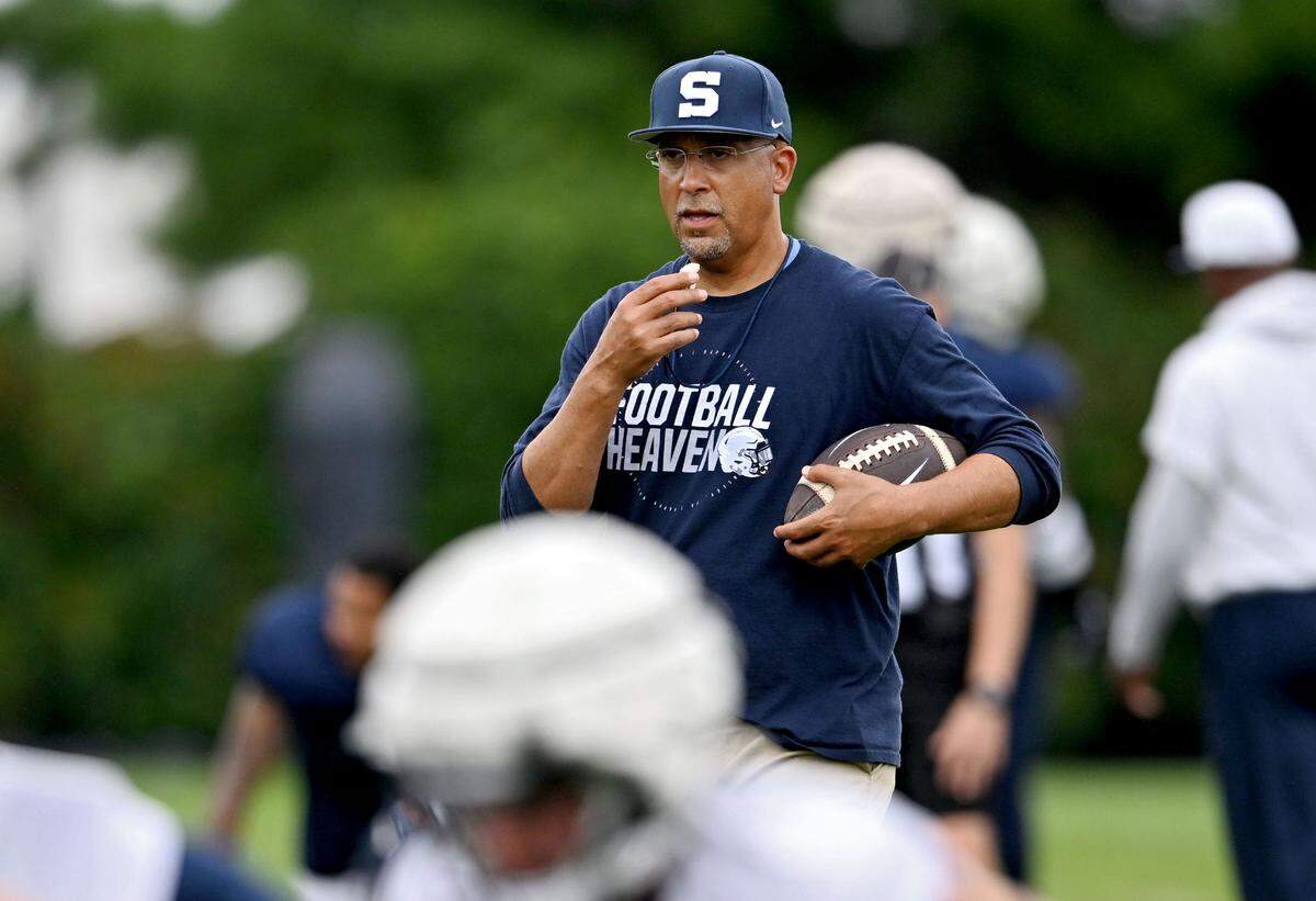 Penn State football coach James Franklin watches a special teams play during practice on Thursday, Aug. 8, 2024.