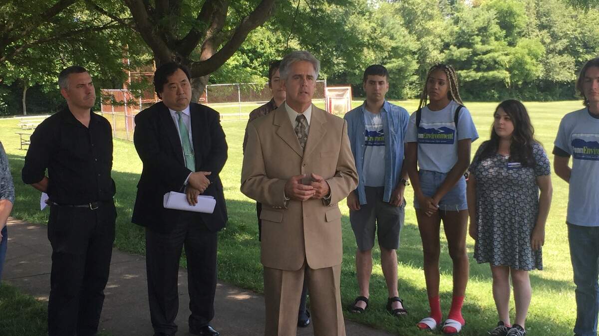 Rep. Scott Conklin, D-Rush Township, speaks at an event about air pollution in the Centre Region on Thursday at Tom Tudek Memorial  Park.