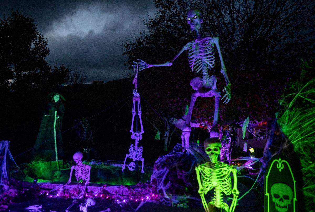 The halloween display feature “the Big LeBoneski” in the Mattie family’s yard at 1291 Pine Circle in Bellefonte to help raise money for Skeletons for St. Jude.
