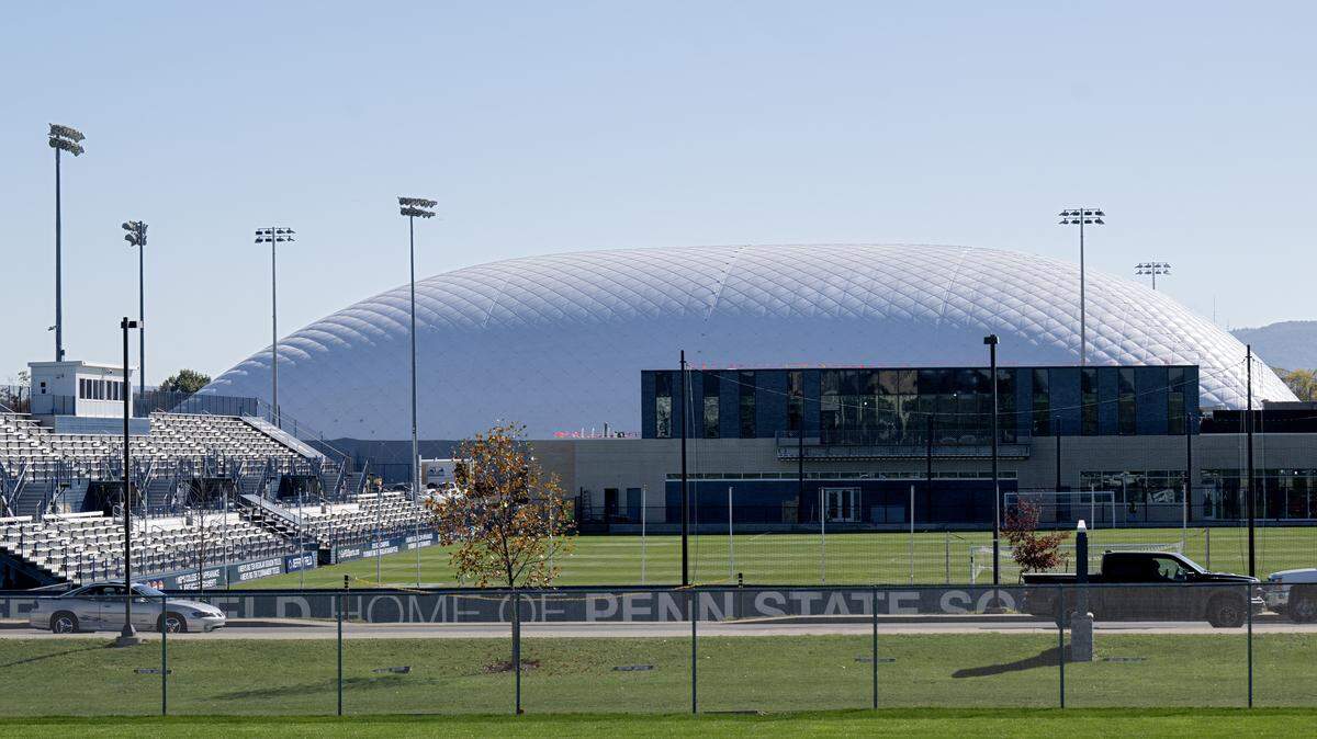 Construction continues on the Soccer Operations Center and practice bubble next to Jeffrey Field on Monday, Oct. 27, 2025.  