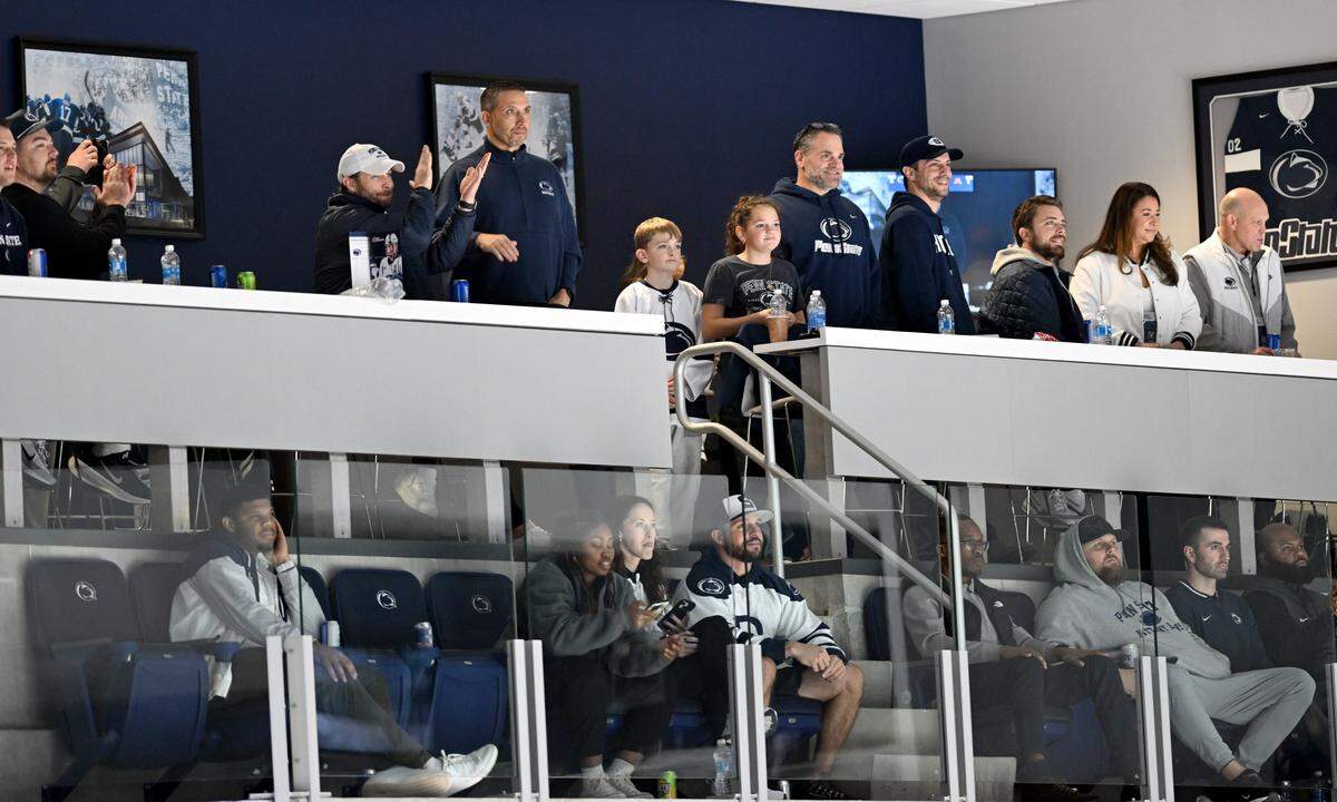 Penn State’s new football coach Matt Campbell is introduced during the men’s hockey game on Friday, Jan. 9, 2026 at Pegula Ice Arena.