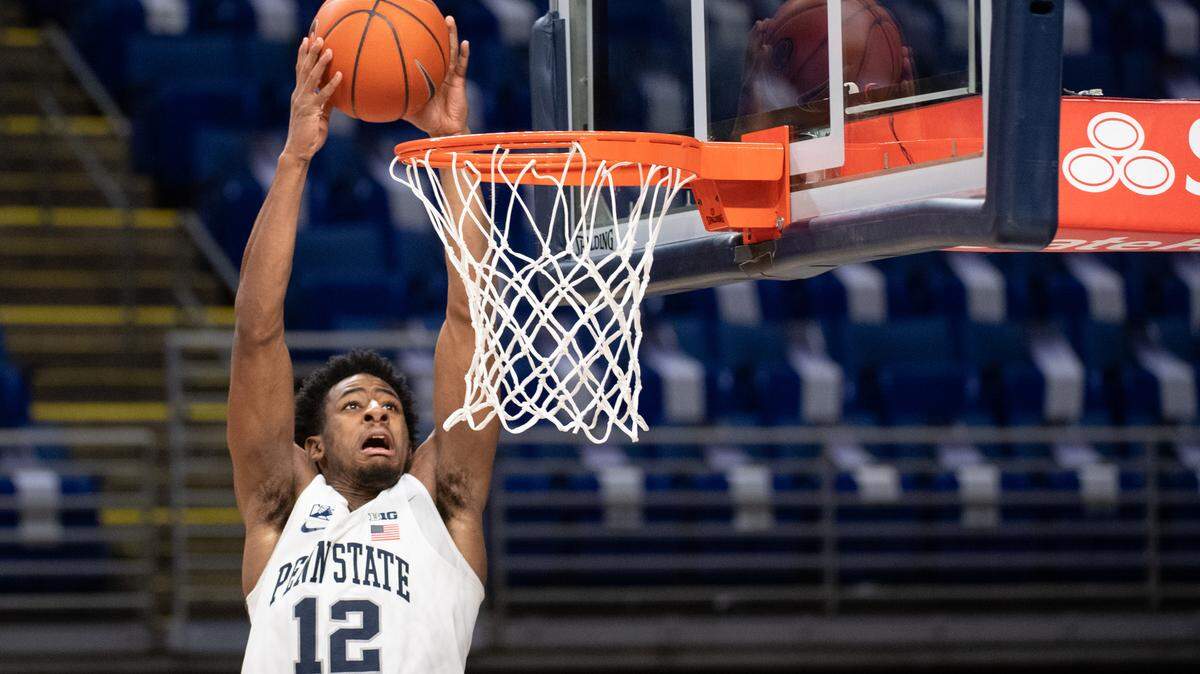 Penn State’s Izaiah Brockington dunks the ball during Penn State men’s basketball’s game against No. 4 Ohio State at the Bryce Jordan Center on Feb 18, 2021 in University Park, PA.