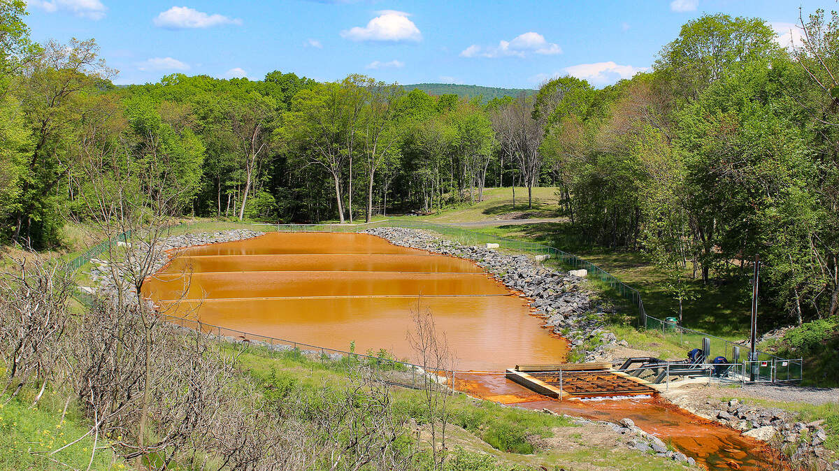An acid mine drainage treatment system on Nanticoke Creek in Luzerne County. New federal funding will allow more streams tainted by acid mine drainage to be restored.