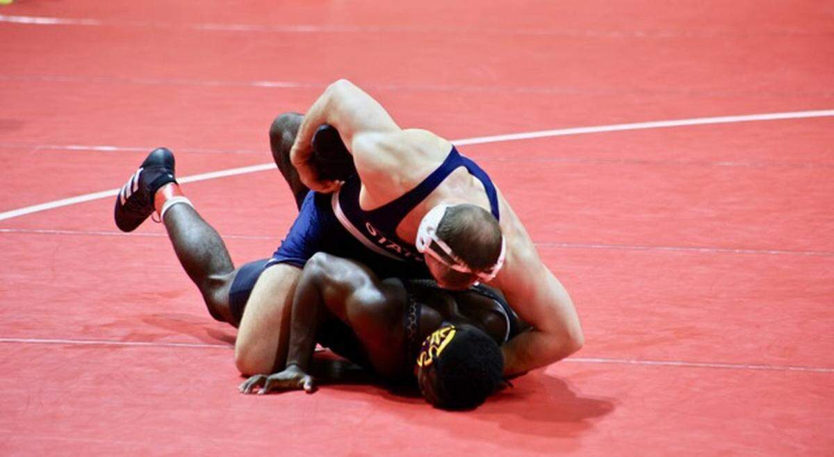 Penn State’s Max Dean rolled to a 10-1 major decision over Arizona State’s Kordell Norfleet on Tuesday, Dec. 21, 2021, at the Collegiate Duals in Niceville, Florida.
