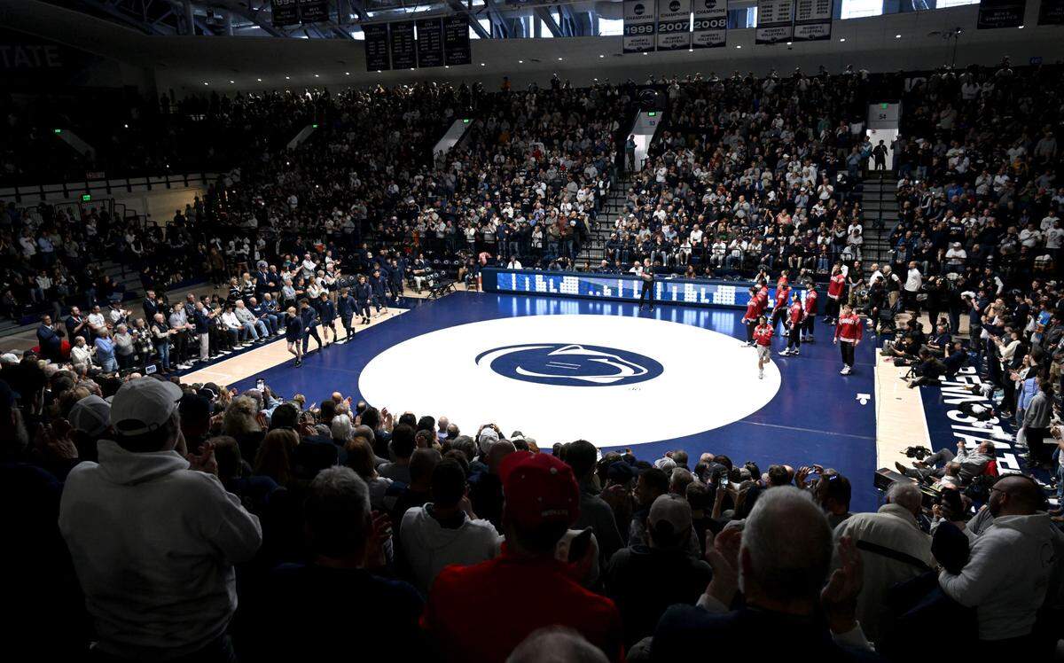 Penn State wrestling is introduced for their match against Nebraska in Rec Hall on Sunday, Feb. 18, 2024.