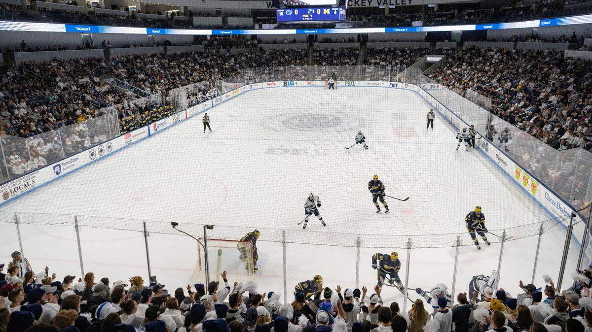 Penn State men’s hockey plays Michigan in front of 6,445 fans, the second largest in Pegula Ice Arena history on Friday, Nov. 4, 2022.