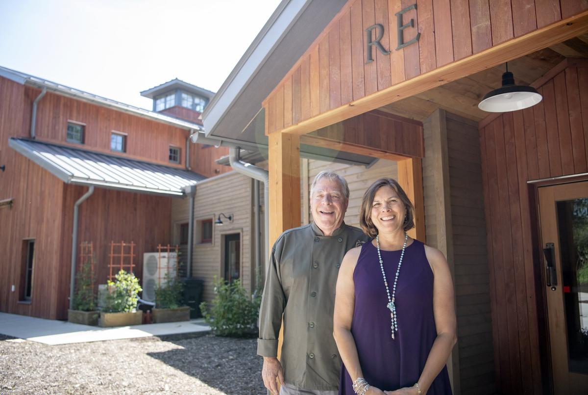 Duke and Monica Gastiger outside of RE Farm Cafe on Monday. The project that has been their dream for the past seven years is now open.