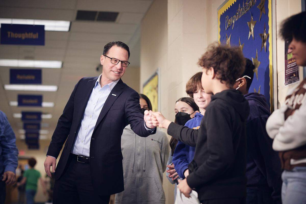 Gov. Josh Shapiro visits a Pittsburgh school in March 2023.
