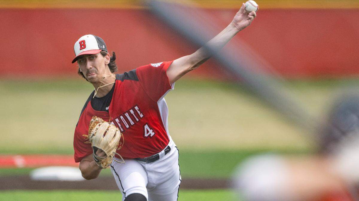 Bellefonte’s Dominic Capperella pitches during the game against Greater Latrobe in the first round of the PIAA class 4A baseball playoffs on Monday, June 5, 2023.