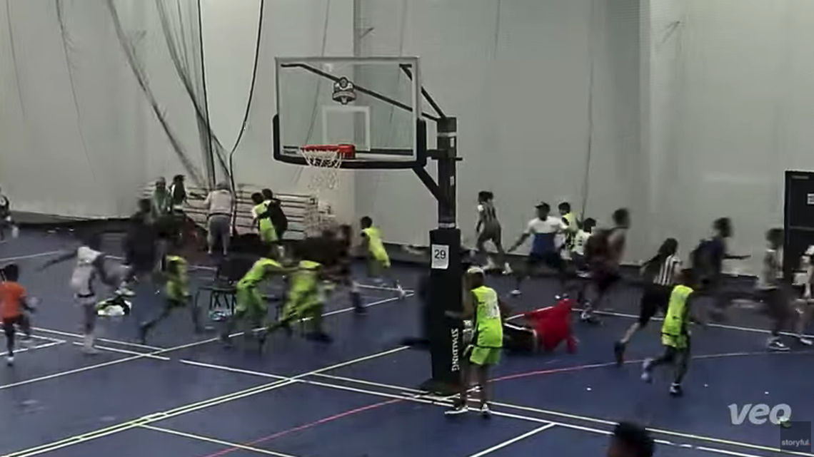 Twelve people were injured trying to exit a Pennsylvania sports complex Sunday following reports of shots fired.