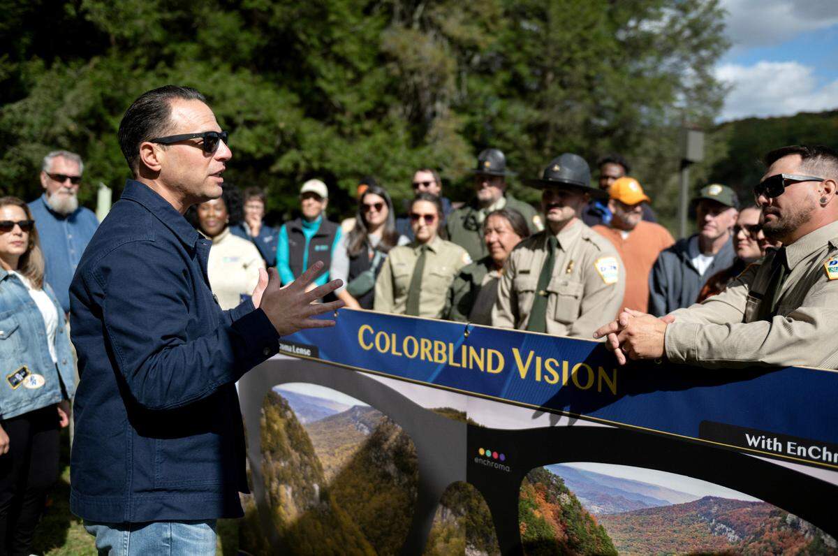 Pennsylvania Governor Josh Shapiro thanks the DCNR team for Black Moshannon State Park on Wednesday, Oct. 9, 2024.
