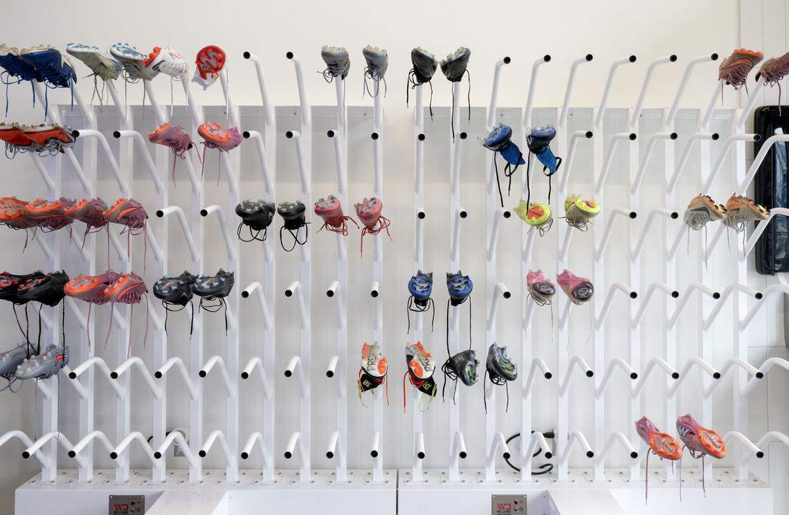 A boot dryer for athletes to dry their cleats in the new Jeffery Field Soccer Complex.