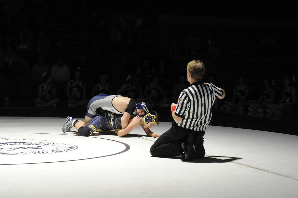 Penns Valley’s Clayton Royer, top, got into the top-10 fastest falls list with a 27-second win against Tyrone’s Brandon Ixtepan (not pictured) on Tuesday.