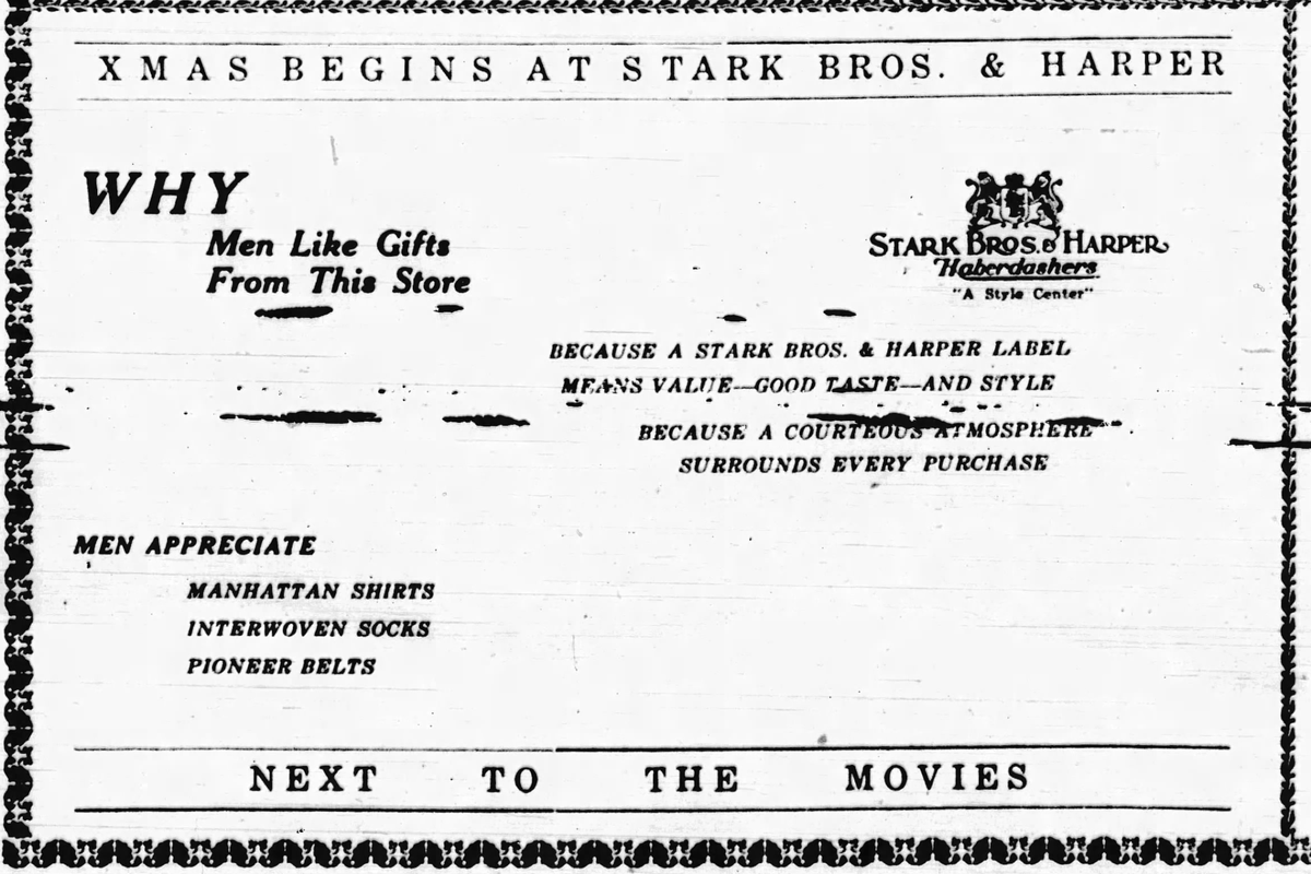 An ad from what’s now known as Harpers on Dec. 12, 1930.