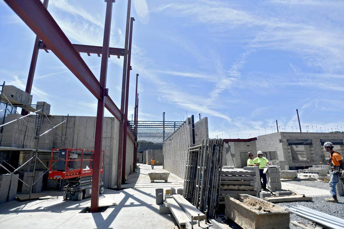 The main entrance area and a hallway leading to "Pod B" of the State College Area High School construction project on Wednesday, July 20, 2016.