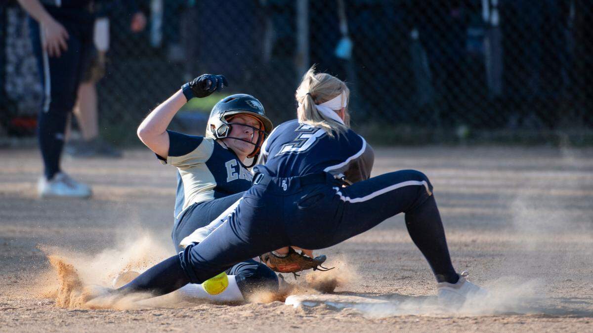 Bald Eagle Area’s Madison Eckley slides into second base during Tuesday’s softball game against Phillipsburg-Osceola at the Milesburg Youth Baseball Complex in Milesburg, PA.