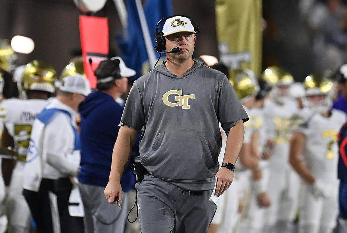 ATLANTA, GEORGIA - NOVEMBER 22: Head coach Brent Key of the Georgia Tech Yellow Jackets looks on against the Pittsburgh Panthers during the second quarter at Bobby Dodd Stadium on November 22, 2025 in Atlanta, Georgia. (Photo by Paras Griffin/Getty Images)