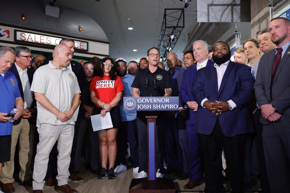 Gov. Josh Shapiro, fellow Democrats, SEPTA officials, and others call for transit funding in Philadelphia.