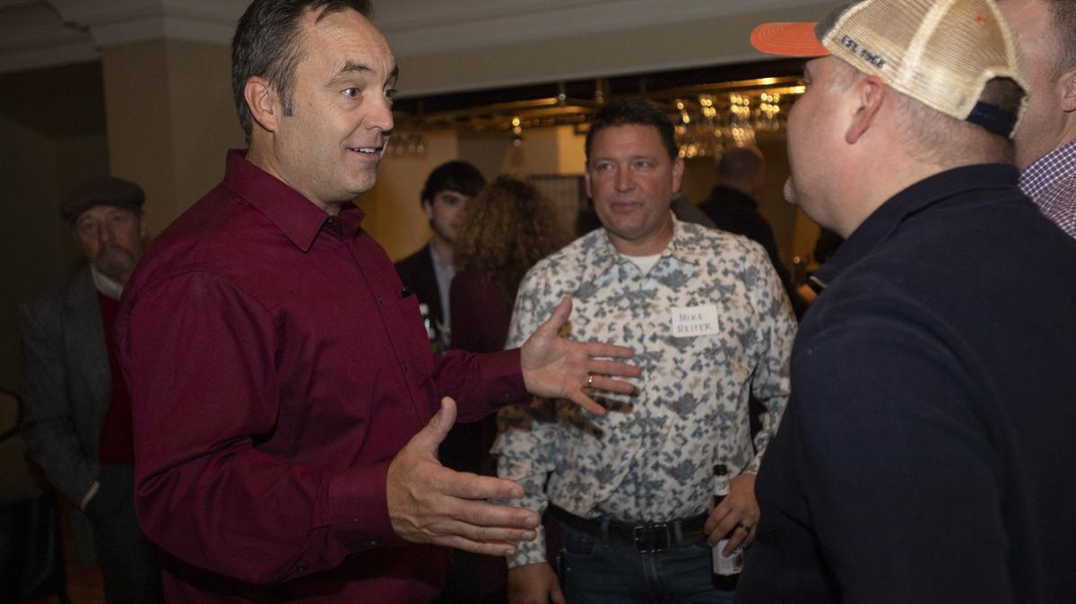 Senator Jake Corman talks with supporters and celebrates on election night on Tuesday, Nov. 6, 2018.