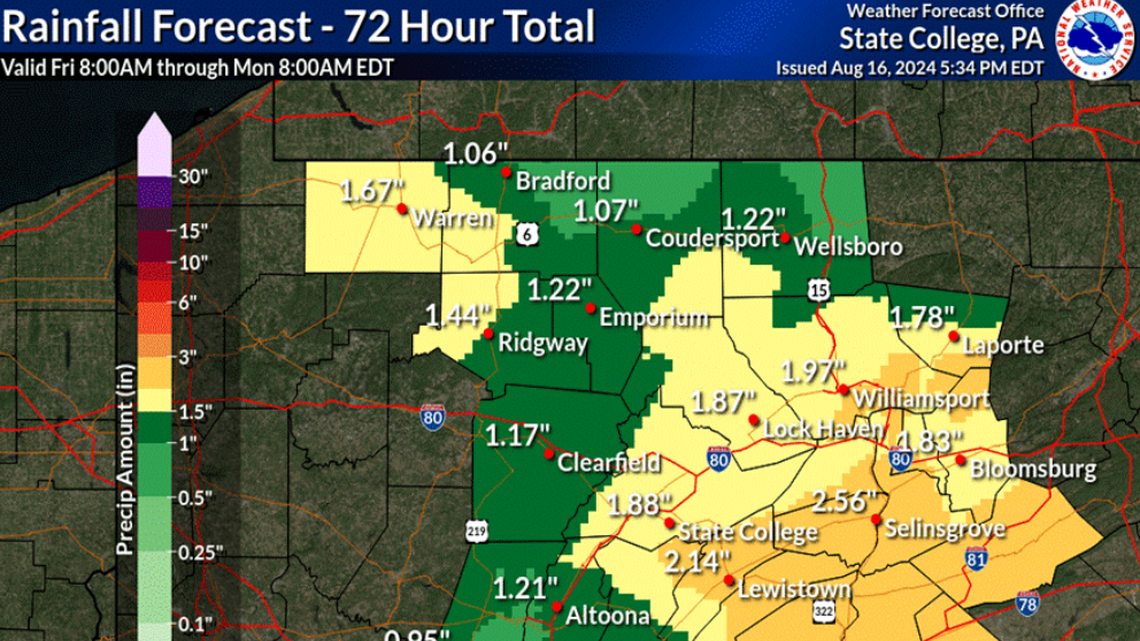 Centre County remains under a flood watch until Sunday night. What to know