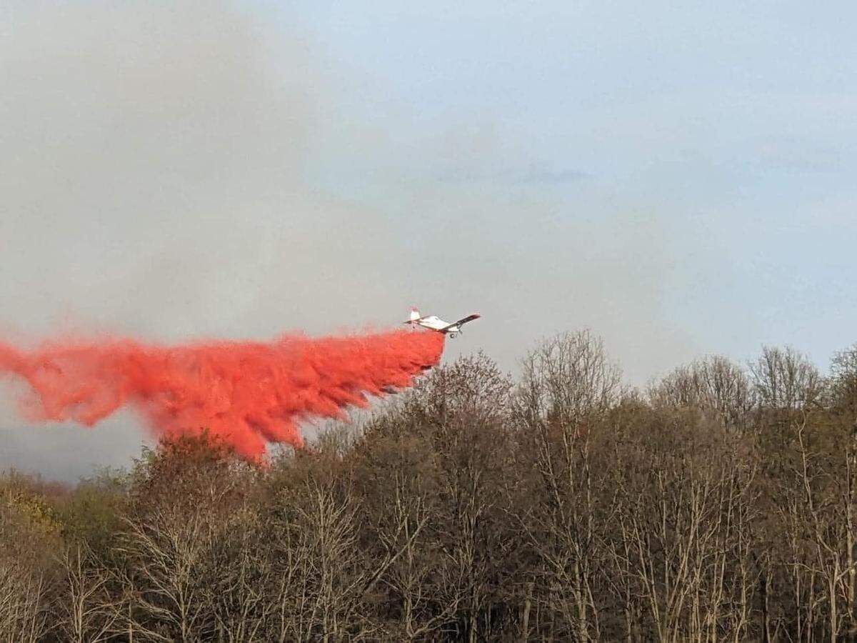 Two planes were used to drop fire retardant on a forest fire in Rush Township on April 20. A number of fire companies from Centre, Clearfield and Blair counties battled the fire, which burned more than 1,500 acres.