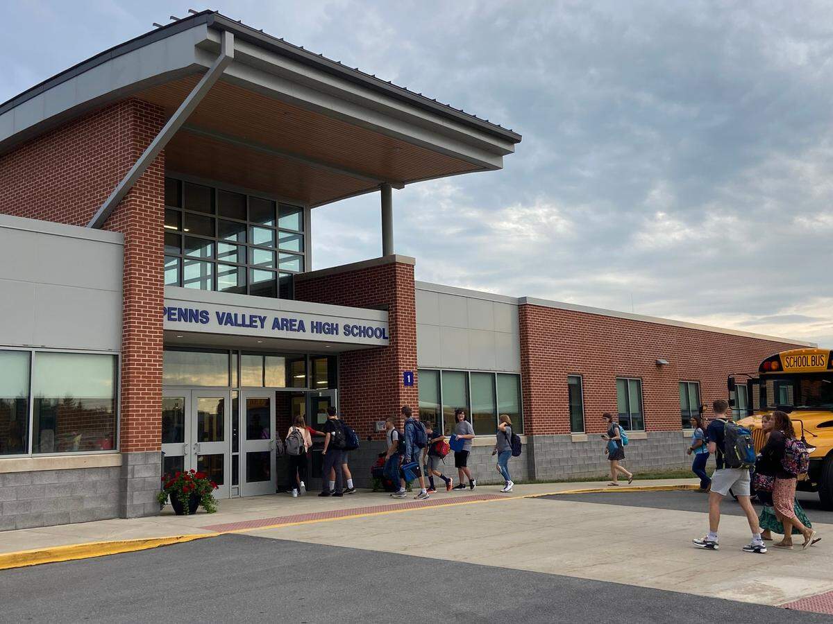 Students stream into Penns Valley High School for the first day of classes, Tuesday, Aug. 30, 2022.